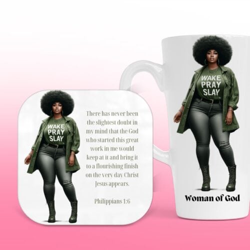 Wake Pray Slay-G1, Christian Latte Mug & Coaster Set, Christian Mug, Christian Coaster