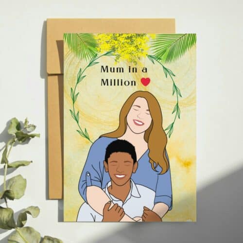 Mum In A Million Mother's Day Card, White Woman And Her Mixed Race Teenage Son