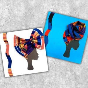 Blue orange kente 3d headwrap fabric cards, 2 styles, personalised for any occasion