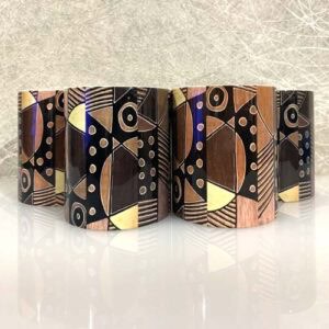 Set of 4 bogolan striped mugs, with optional coasters