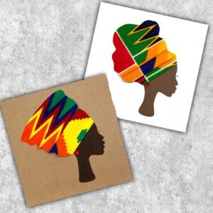 Multi kente 2d headwrap fabric cards - can be personalised for any occasion