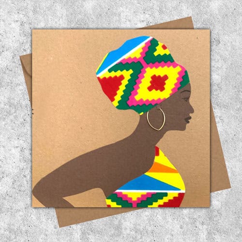 Woman in one shoulder colourful kente African fabric dress, personalised for any occasion