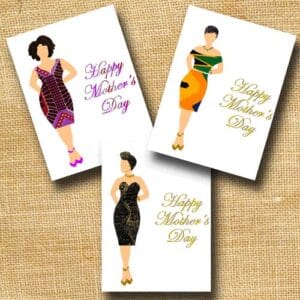 Mother's Day queen card for a light skin tone mum in an African fabric dress