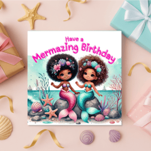 Mermazing Black/Mixed Race Mermaid Friends Happy Birthday card