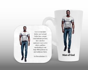 Latte Mug & Coaster Set, Christian Latte Mug & Coaster (1 Thess 1.3-Y)
