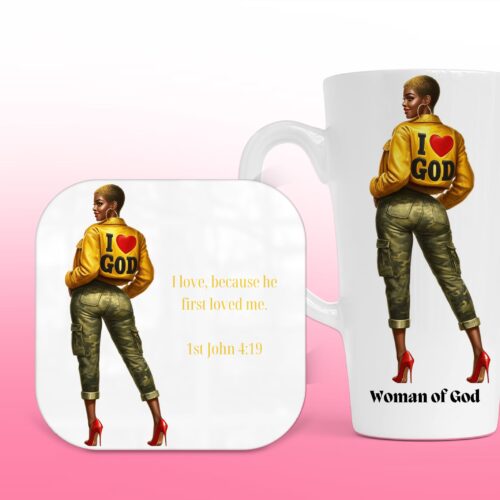I Love God (Y), Christian Latte Mug & Coaster Set, Christian Mug, Christian Coaster