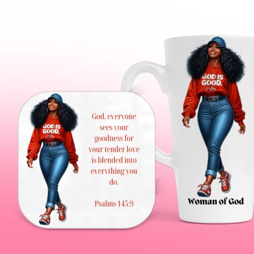 God is Good (R), Christian Latte Mug & Coaster Set, Christian Mug, Christian Coaster
