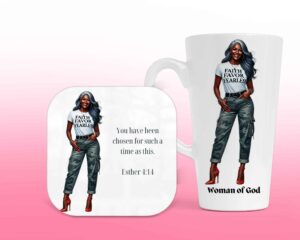 Faith Favor Fearless, Latte Mug & Coaster Set, Christian Mug, Christian Coaster
