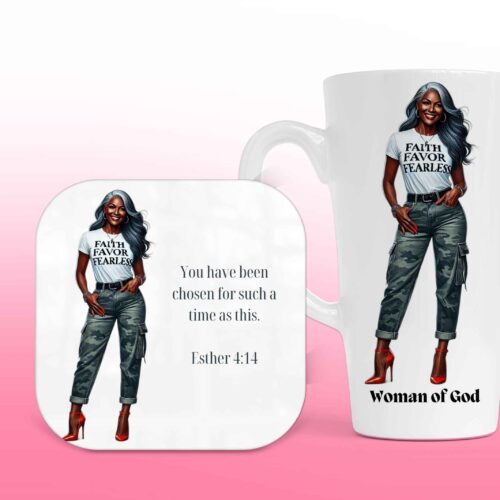 Faith Favor Fearless, Latte Mug & Coaster Set, Christian Mug, Christian Coaster