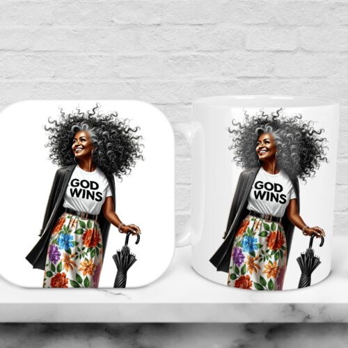 God Wins, 11oz Mug & Coaster Set, Christian Mug, Christian Coaster