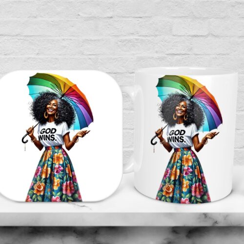 God Wins (U), 11oz Mug & Coaster Set, Christian Mug, Christian Coaster