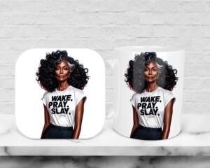 Wake Pray Slay (W), 11oz Mug & Coaster Set, Christian Mug, Christian Coaster