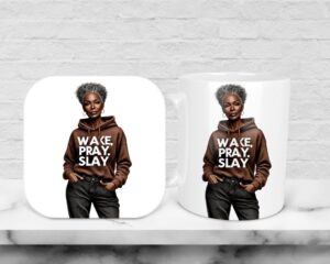 Wake Pray Slay (B), 11oz Mug & Coaster Set, Christian Mug, Christian Coaster