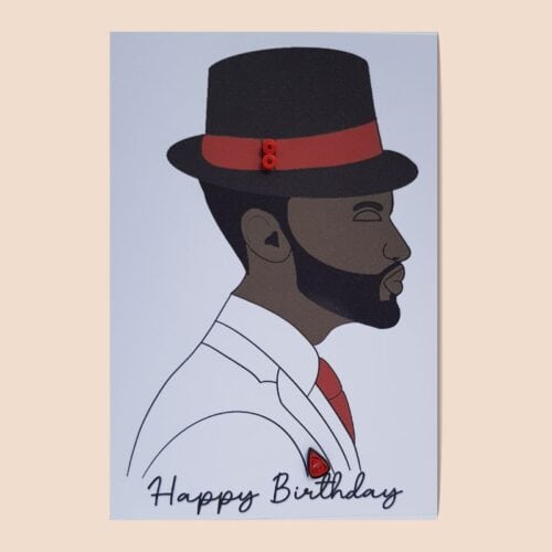 Windrush inspired trilby Hat Birthday card with quilled details - red