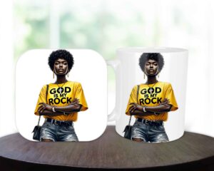 God is my Rock, 11oz Mug & Coaster Set, Christian Mug, Christian Coaster