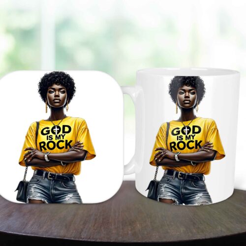 God is my Rock, 11oz Mug & Coaster Set, Christian Mug, Christian Coaster