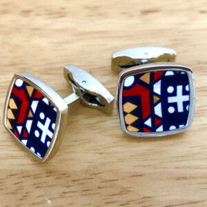 red black mudcloth pattern stainless steel cufflinks