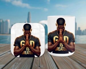 God is Greater, 15oz Mug & Coaster Set, Christian Mug, Christian Coaster