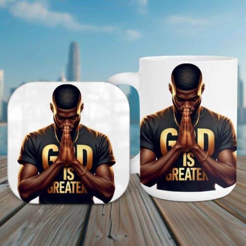 God is Greater, 15oz Mug & Coaster Set, Christian Mug, Christian Coaster