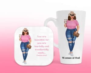 Beautiful (W), Latte Mug & Coaster Set, Christian Mug, Christian Coaster