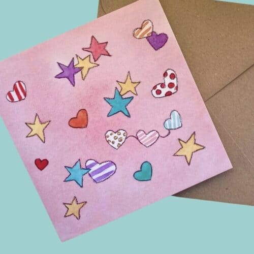 Heart And Star Greetings Card