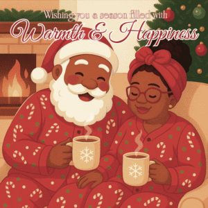 Black Santa & Mrs claus snuggles and cocoa