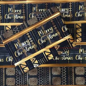 Gold black mudcloth Christmas gift wrap - 2 sheets