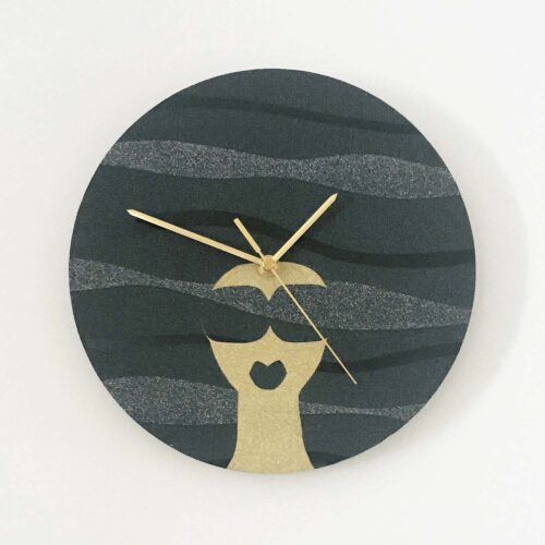 Afro Woman Clock - black textured waves
