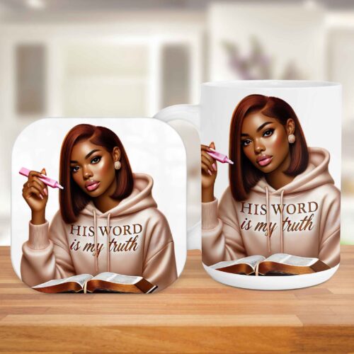 His Word Is My Truth, 15oz Mug & Coaster Set, Christian Mug, Christian Coaster