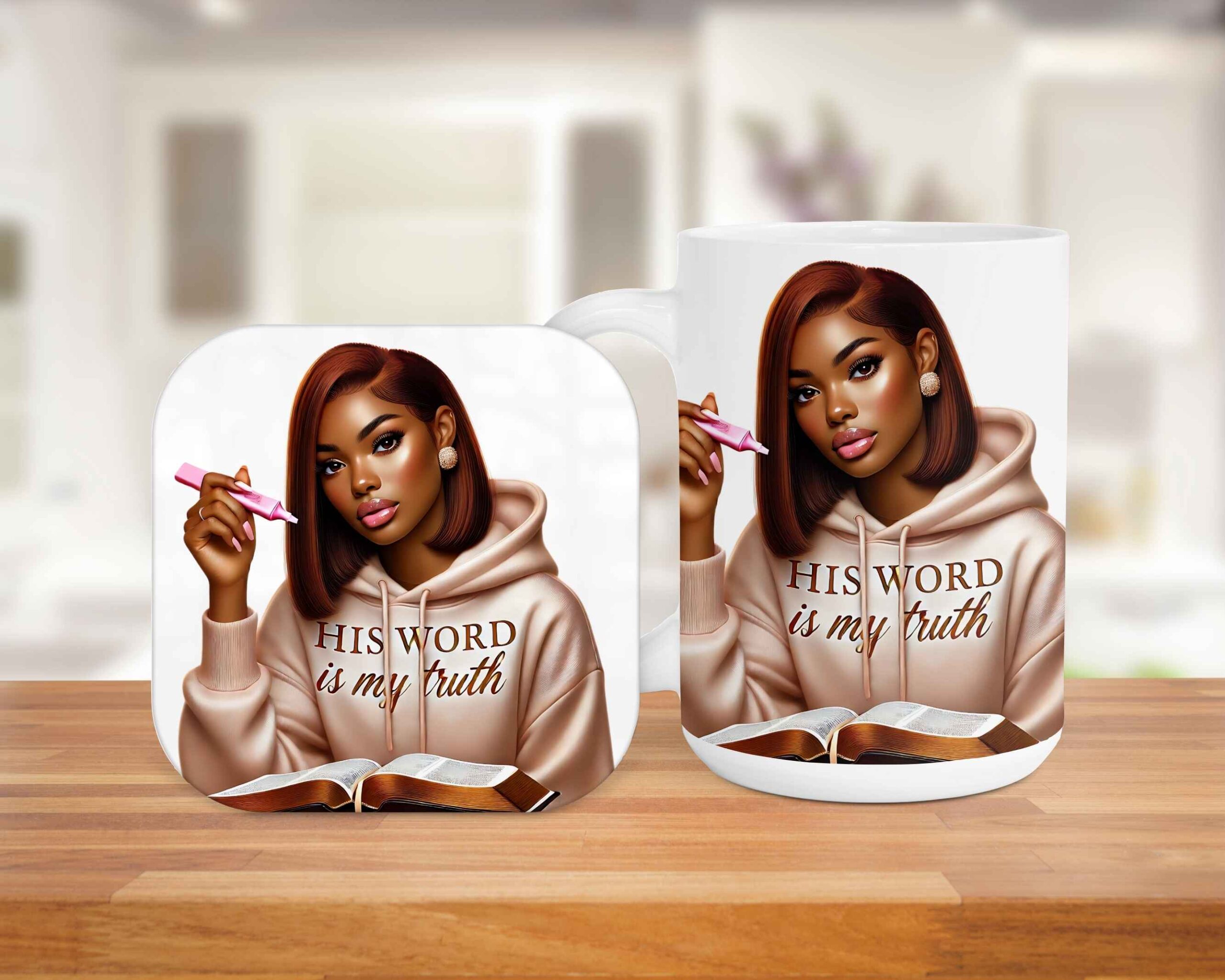 His Word Is My Truth, 15oz Mug & Coaster Set, Christian Mug, Christian Coaster