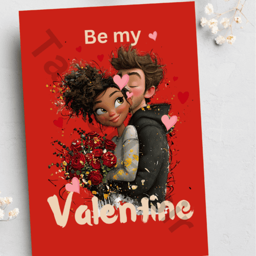 Valentines card - Interracial couple with hearts