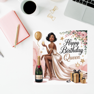 Elegant Black Queen Birthday Card | Afrocentric Art
