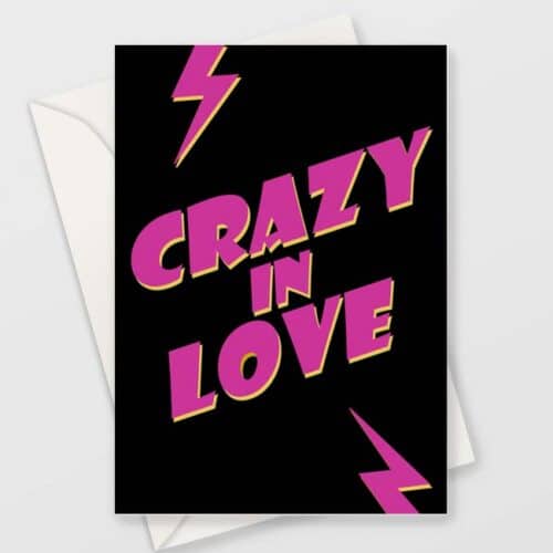 bright pink letters spell "Crazy in love" on black background with pink electricity flashes