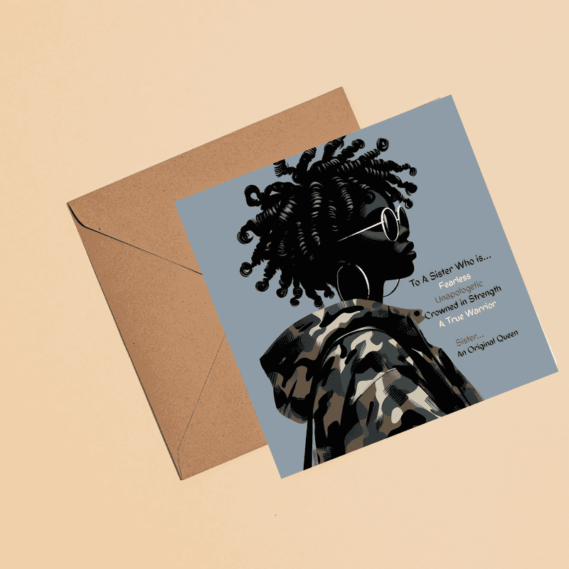 Black Sister Greeting Card, Ethnic Design, Blank Inside - Image 4