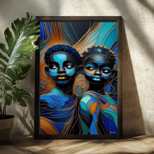 Abstract African Boy and Girl Portrait Art Print, Modern Afrocentric Decor