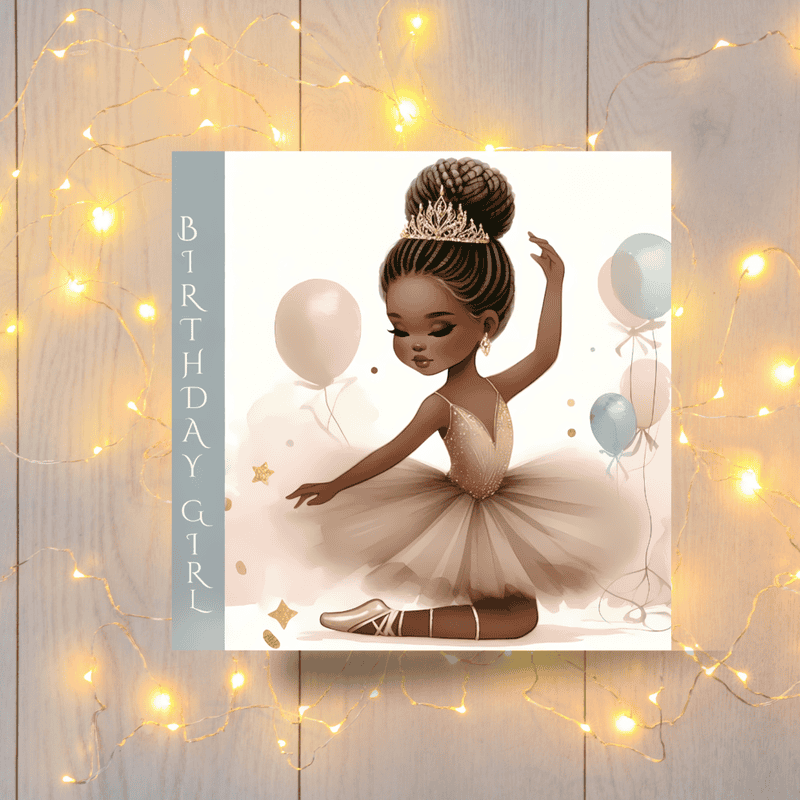 Black Girl Ballerina Birthday Card - Elegant Dance Card for Girls