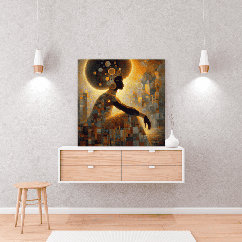 Black Excellence Art Print: Afro Portrait, Mosaic Background
