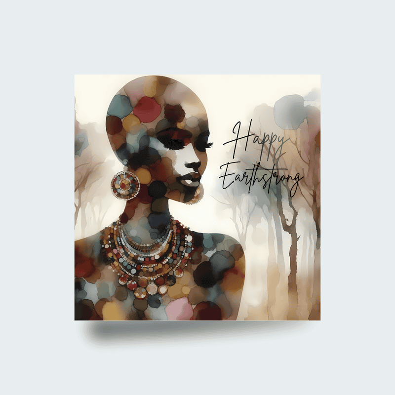 Black Woman Earthstrong Card, Ethnic Design, Blank Inside - Image 2
