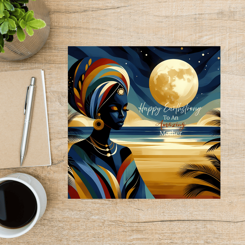 Black Mother Birthday Card, Ethnic Design, Blank Inside - Image 2
