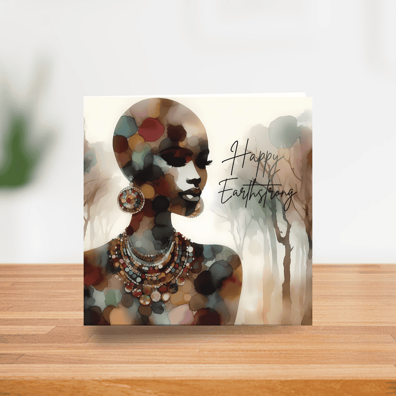 Black Woman Earthstrong Card, Ethnic Design, Blank Inside - Image 4