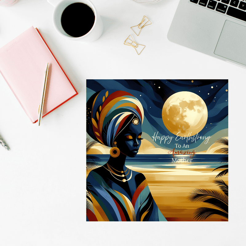 Black Mother Birthday Card, Ethnic Design, Blank Inside - Image 3