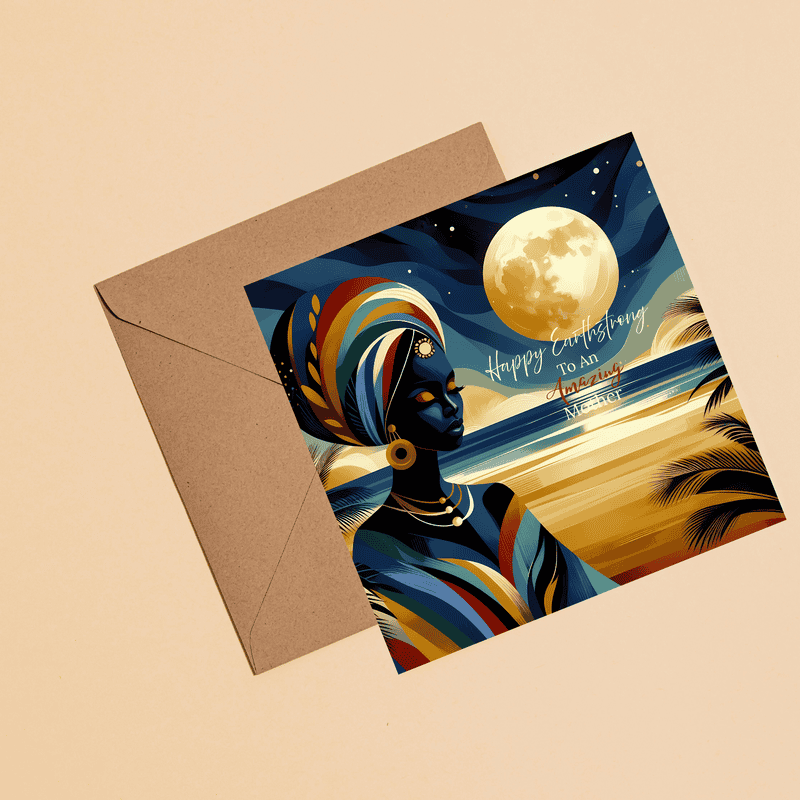 Black Mother Birthday Card, Ethnic Design, Blank Inside - Image 4