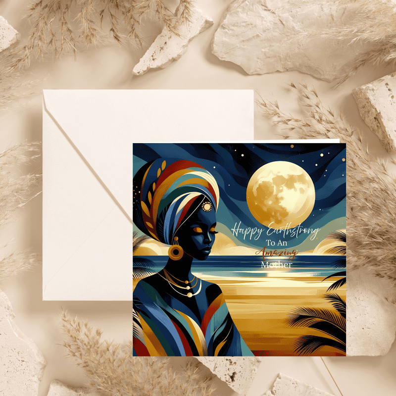 Black Mother Birthday Card, Ethnic Design, Blank Inside - Image 5