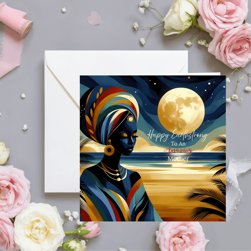 Black Mother Birthday Card, Ethnic Design, Blank Inside - Image 6