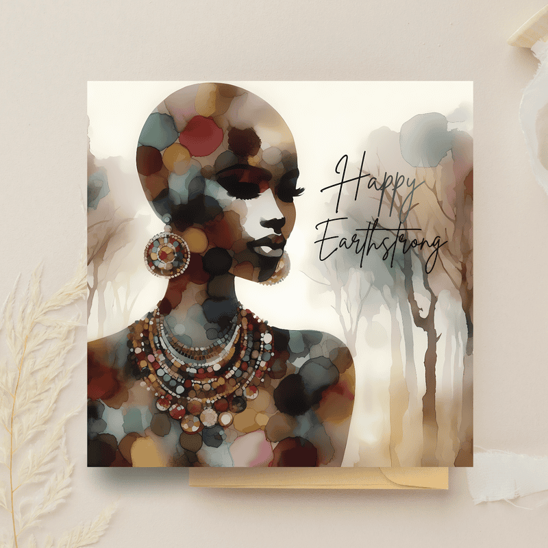 Black Woman Earthstrong Card, Ethnic Design, Blank Inside - Image 7