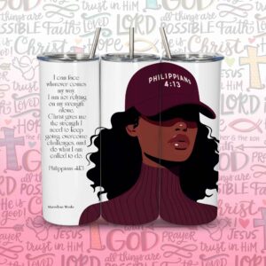 20oz Skinny Tumbler, Christian Tumbler - Phil 4:13