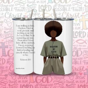 20oz Skinny Tumbler, Christian Tumbler - Walking by Faith