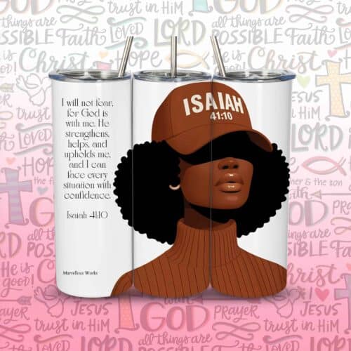 20oz Skinny Tumbler, Christian Tumbler - Isa 41:10
