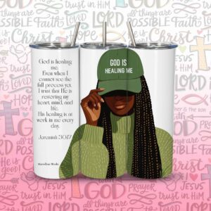 20oz Skinny Tumbler, Christian Tumbler - God is Healing Me