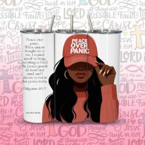 20oz Skinny Tumbler, Christian Tumbler - Peace Over Panic